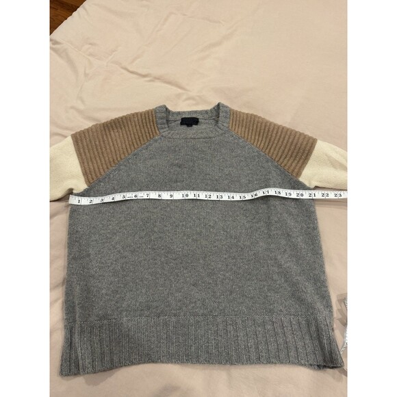 J.Crew Womens S Gray Colorblock Ribbed Crew Neck 100% Italian Cashmere Sweater - Picture 6 of 7